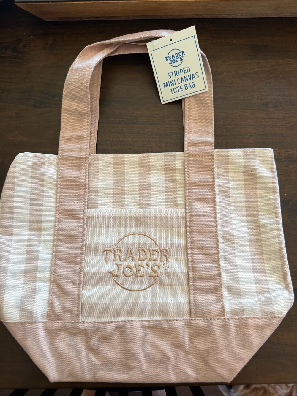 Striped Mini Canvas Tote Bag in Tan